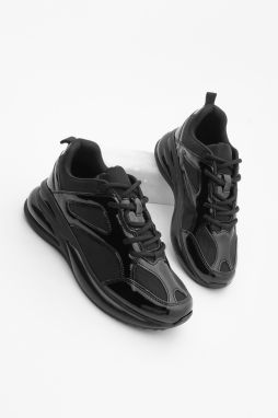 Marjin Women's Sneakers Patent Leather Detailed Thick Sole Sneakers Laresta Black Patent Leather