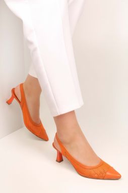 Dámske topánky Shoeberry Rella s oranžovým sieťovaným zvrškom a ihlovým podpätkom