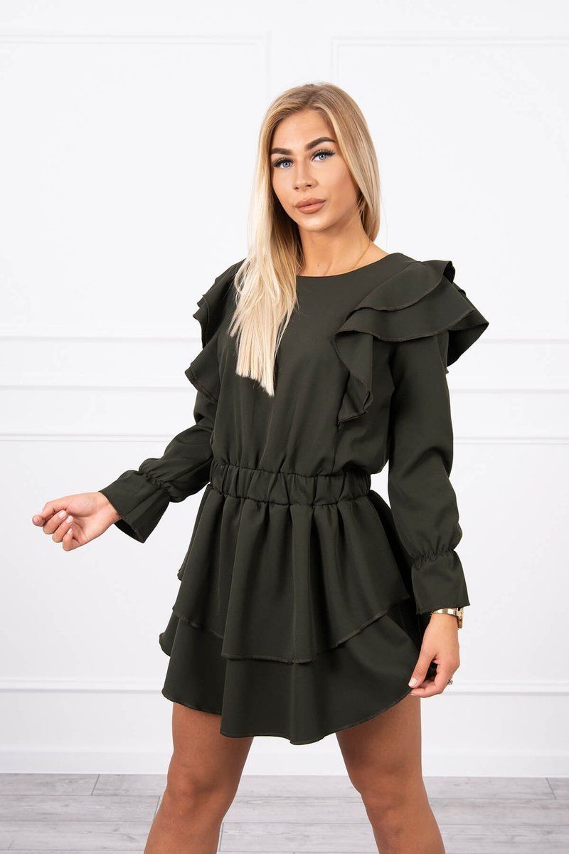 Dress with khaki vertical ruffles