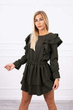 Dress with khaki vertical ruffles