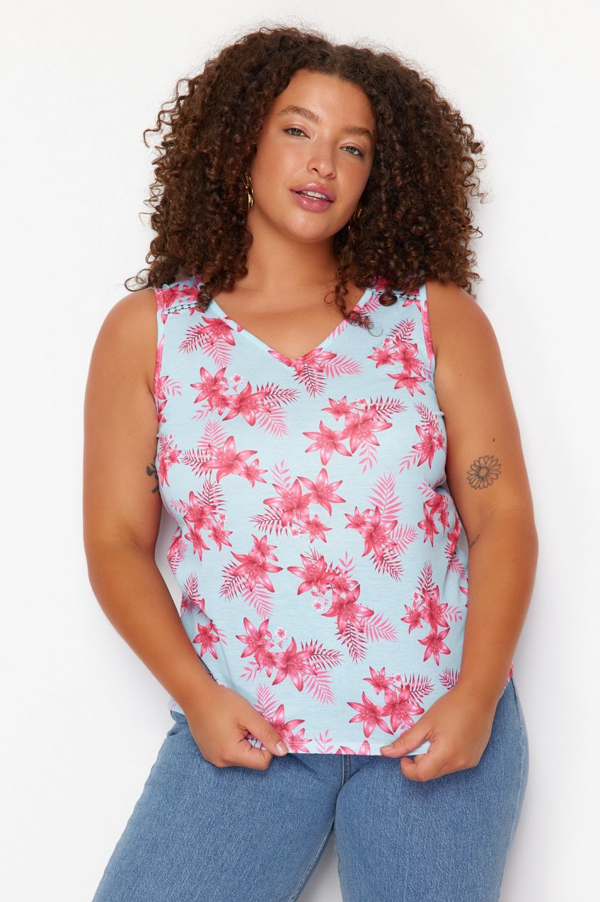 Trendyol Curve Multi Color Single Jersey Knitted Plus Size Blouse