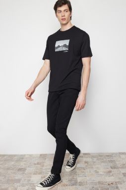 Trendyol Black Relaxed/Comfortable Cut Photo Printed 100% Cotton T-shirt