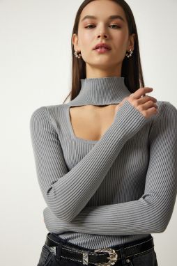 Happiness İstanbul Women's Stone Cut Out Detailed High Neck Ribbed Knitwear Sweater