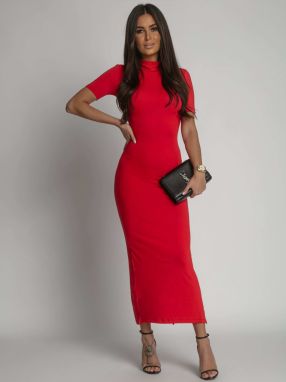 Midi pencil dress with red turtleneck