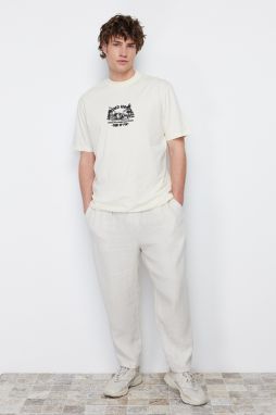 Trendyol Stone Relaxed / Casual Cut Fluffy Landscape Printed Short Sleeve 100% Cotton T-Shirt