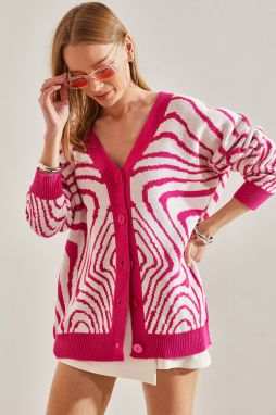 Bianco Lucci Women's Oversize Zebra Patterned Knitwear Cardigan