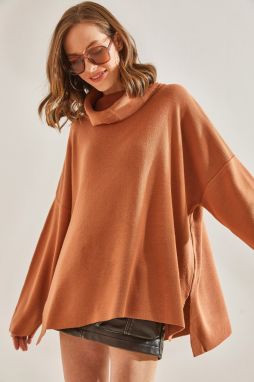 Bianco Lucci Women's Oversize Side Slit Turtleneck Sweater