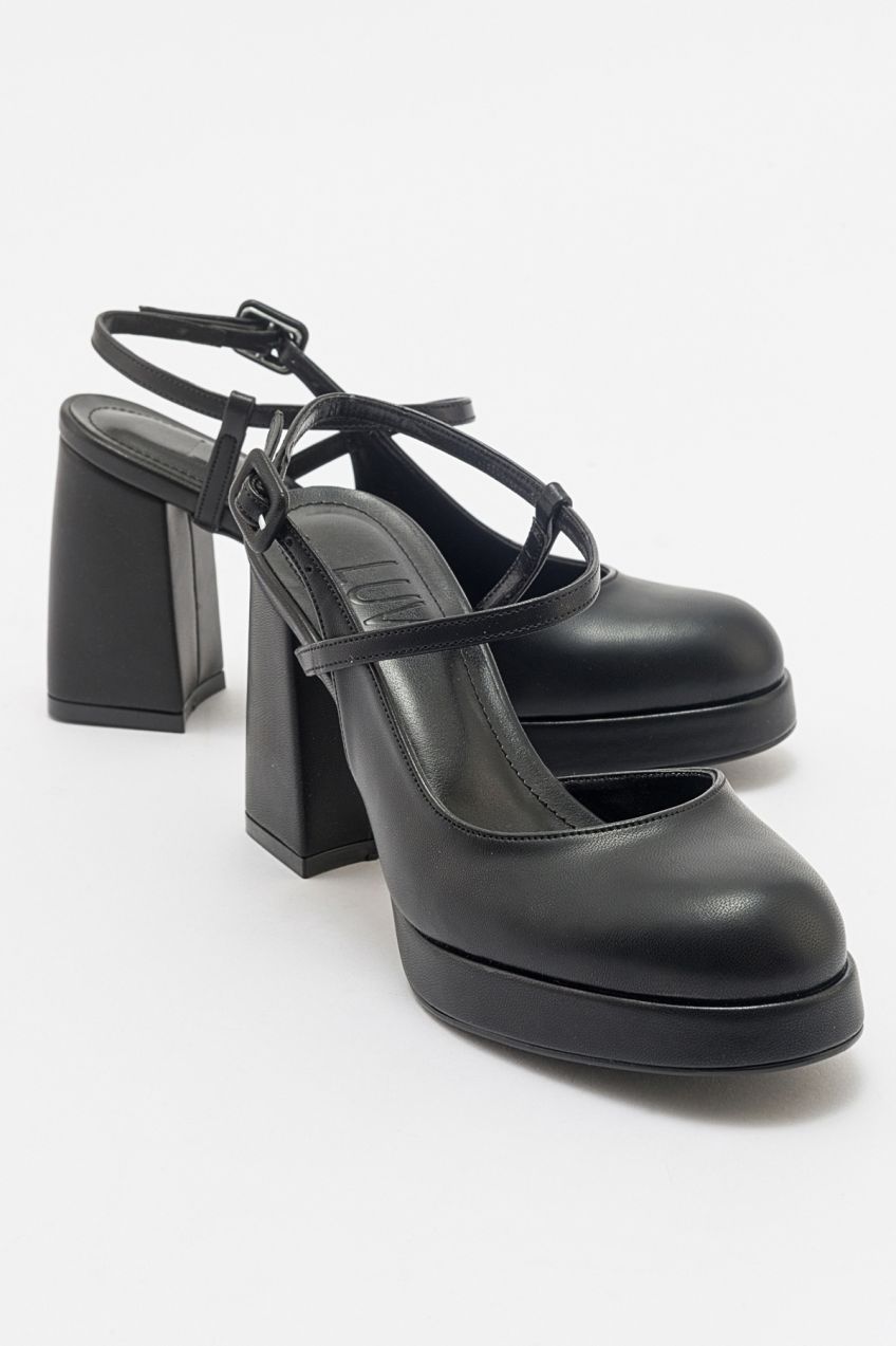 LuviShoes CAPE Čierne Kožené Dámske Topánky na Platforme s Podpätkom
