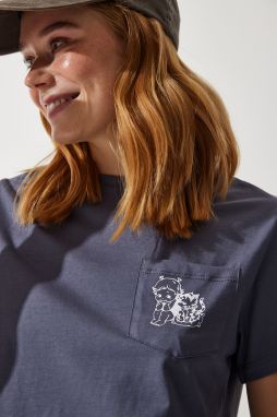 Happiness İstanbul Women's Anthracite Pocket Knitted T-Shirt