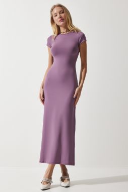 Happiness İstanbul Women's Lilac Crew Neck Wraparound Sandy Knitted Dress
