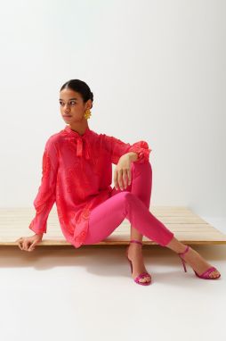 Trendyol Pink Lined Chiffon Patterned Woven Tunic