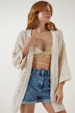 Happiness İstanbul Women's Cream Openwork Seasonal Knitwear Cardigan