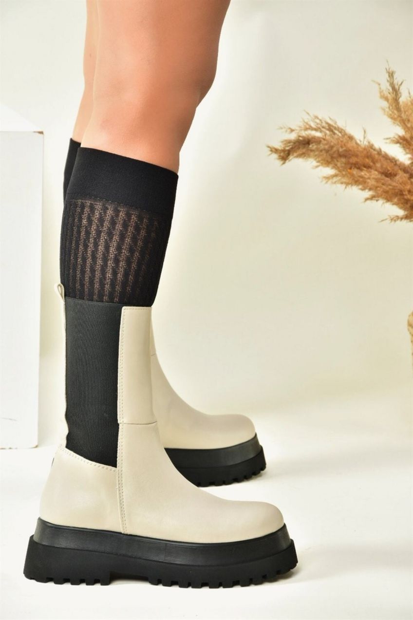 Fox Shoes béžové dámske čižmy s hrubou podrážkou