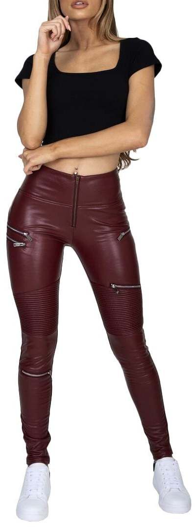 Hugz Wine Faux Leather Biker High Waist S