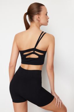 Trendyol Black Seamless Supported/Shaping One-Shoulder Rope Strap Knitted Sports Bra