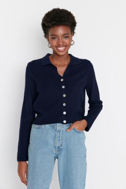 Trendyol Navy Blue Crop Basic Pletený sveter