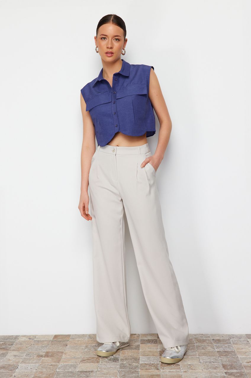 Trendyol Mink High Waist Wide Leg Pleated Woven Trousers