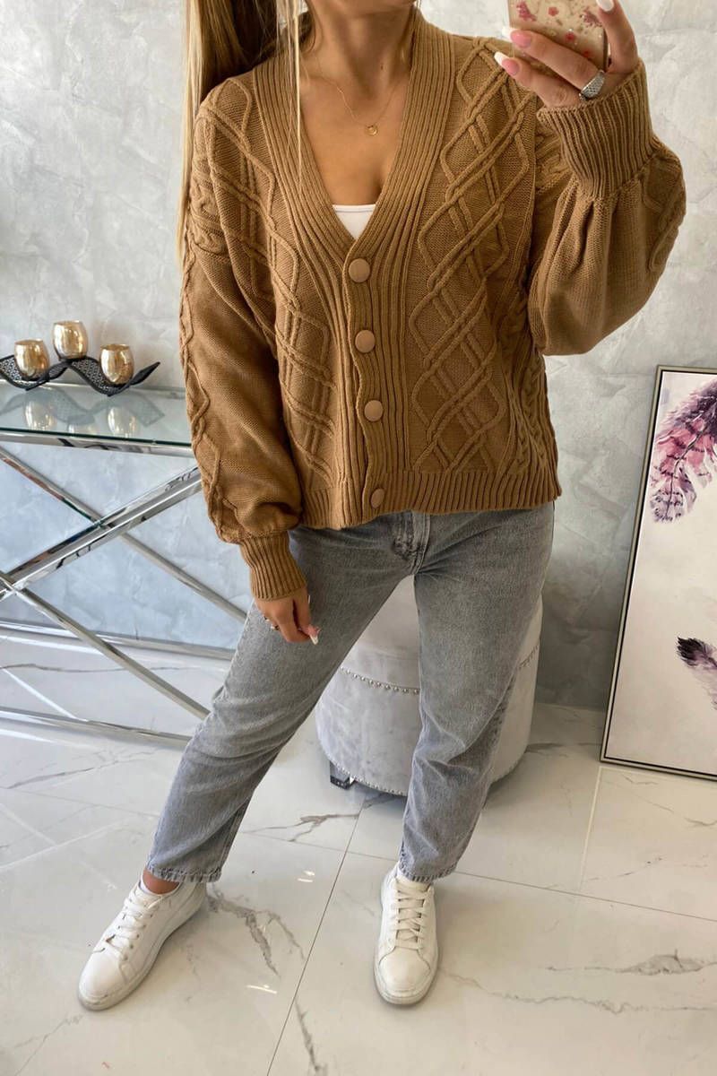Button sweater with decorative camel strings