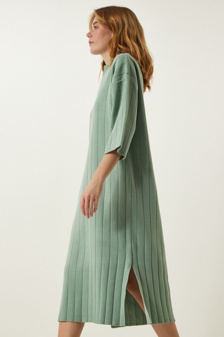 Happiness İstanbul Women's Water Green Polo Neck Oversize Knitwear Dress