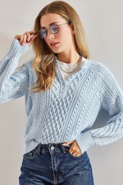 Bianco Lucci Women's Braided Buttoned Knitwear Sweater