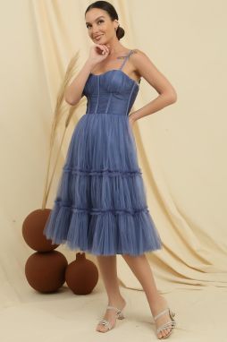 By Saygı Rope Strap Strapless Underwire Lined Jupons Tulle Tiered Tulle Short Dress