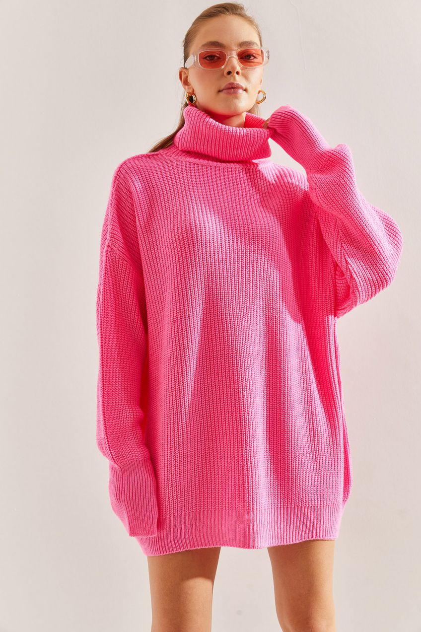 Bianco Lucci Women's Turtleneck Braided Knitwear Sweater