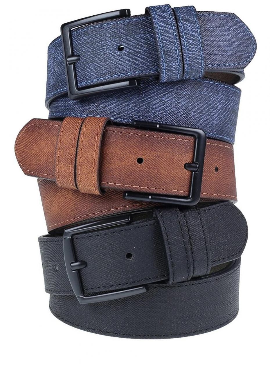 R0928 Dewberry Set Of 3 Mens Belt For Jeans And Canvas-BLACK-NAVY-TABA