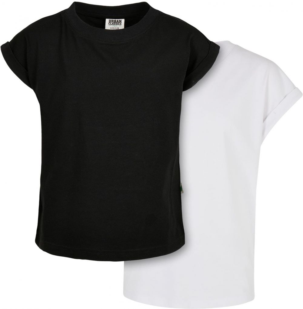 Girls' Organic T-Shirt with Extended Shoulder 2-Pack Black/White