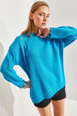 Bianco Lucci Women's Hooded Ripped Detail Knitwear Sweater