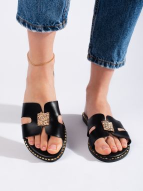 Shelvt Women's Black Flat Flip Flops