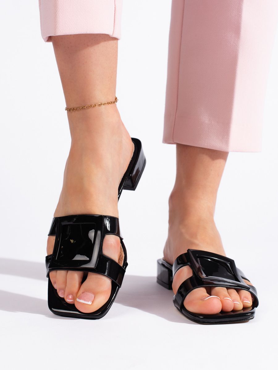 Shelvt Classic black elegant women's flip-flops
