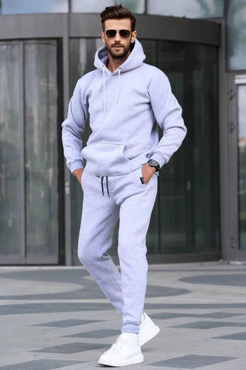 Madmext sivý melírovaný základný teplákový set s kapucňou 5905