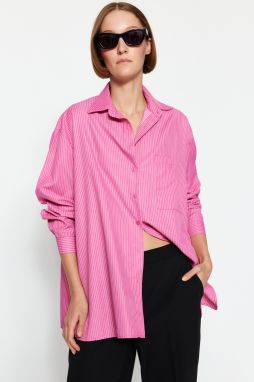 Trendyol Pink Oversize Wide Fit Striped Woven Shirt