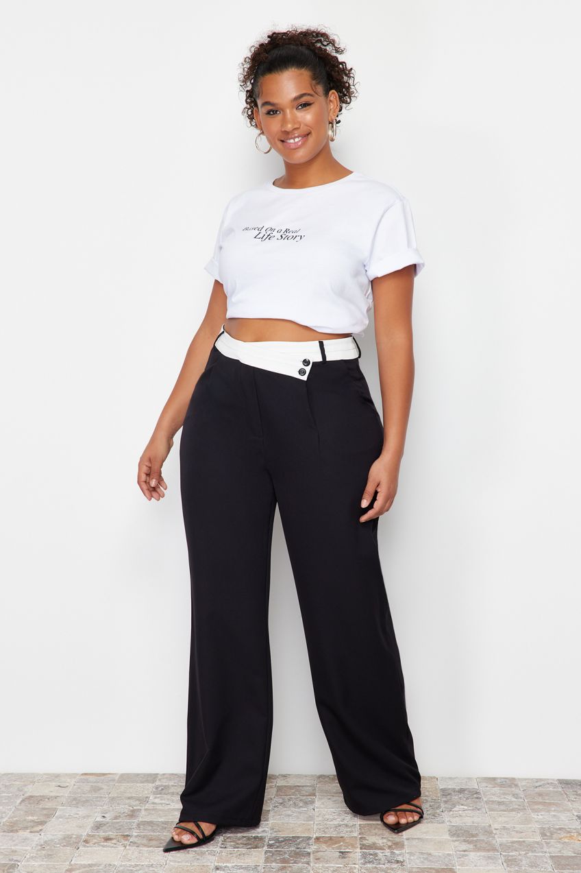 Trendyol Curve Black High Waist Wideleg Woven Trousers