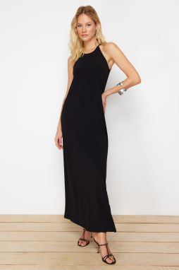 Trendyol Black Abstract Barter Neck A-line/Bell Opening Stretchy Maxi Knitted Pencil Dress