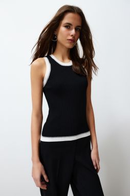 Trendyol Black Striped Glitter Piping Detailed Knitwear Blouse