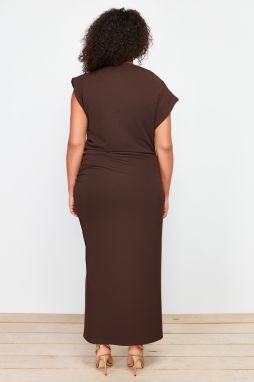 Trendyol Curve Brown Gather Detailed Midi Knitted Dress