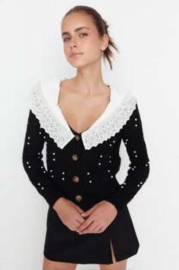 Trendyol Black Garnish detailný pletený kardigán