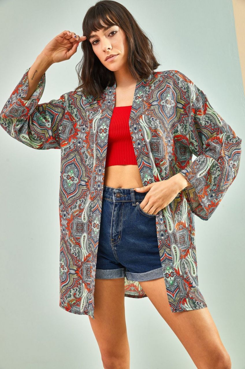 Bianco Lucci Women's Multi Patterned Kimono