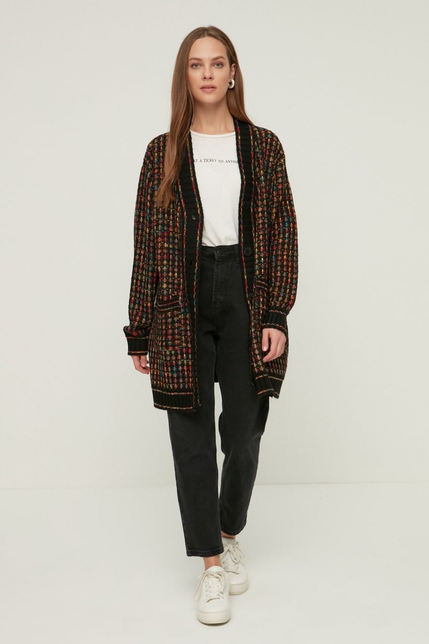 Trendyol Black V Neck Knitwear Cardigan
