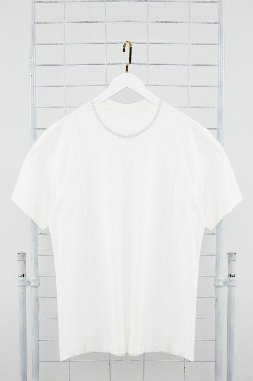 Trendyol Ecru Relaxed/Comfortable Cut More Sustainable Contrast Collar 100% Organic Cotton T-shirt