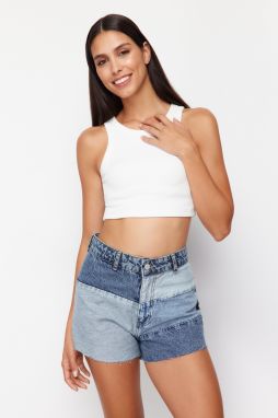 Trendyol Blue Color Block Denim Shorts & Bermuda