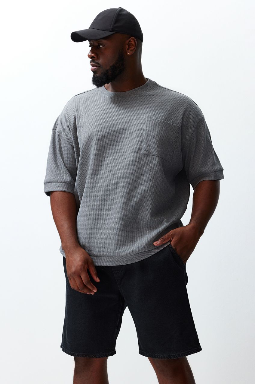 Trendyol Plus Size Anthracite Oversize Pocket Textured Premium T-Shirt