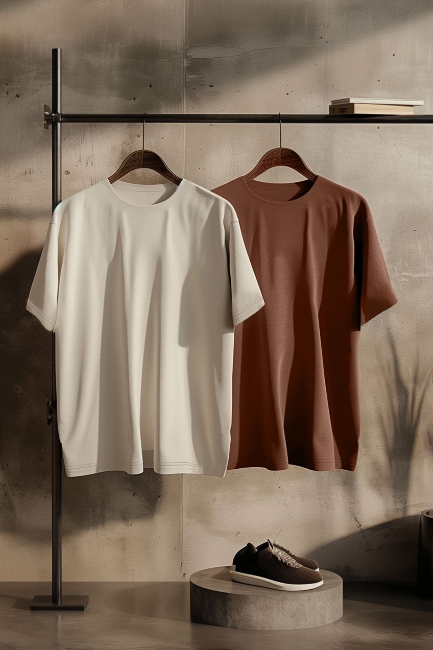 Trendyol Brown-Stone Oversize 2-Pack Basic 100% Cotton T-Shirt