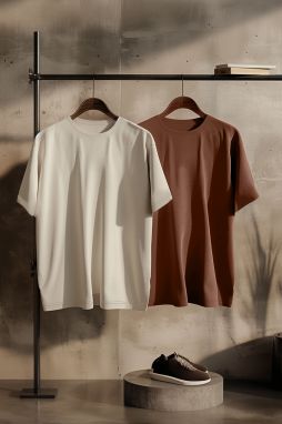 Trendyol Brown-Stone Oversize 2-Pack Basic 100% Cotton T-Shirt