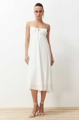 Trendyol Ecru A-Line Gathered Collar Midi Woven Dress