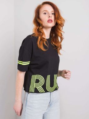 Black cotton T-shirt with inscription