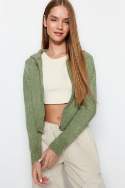 Trendyol Mint Hooded Boucle Pletené Wear Kardigán