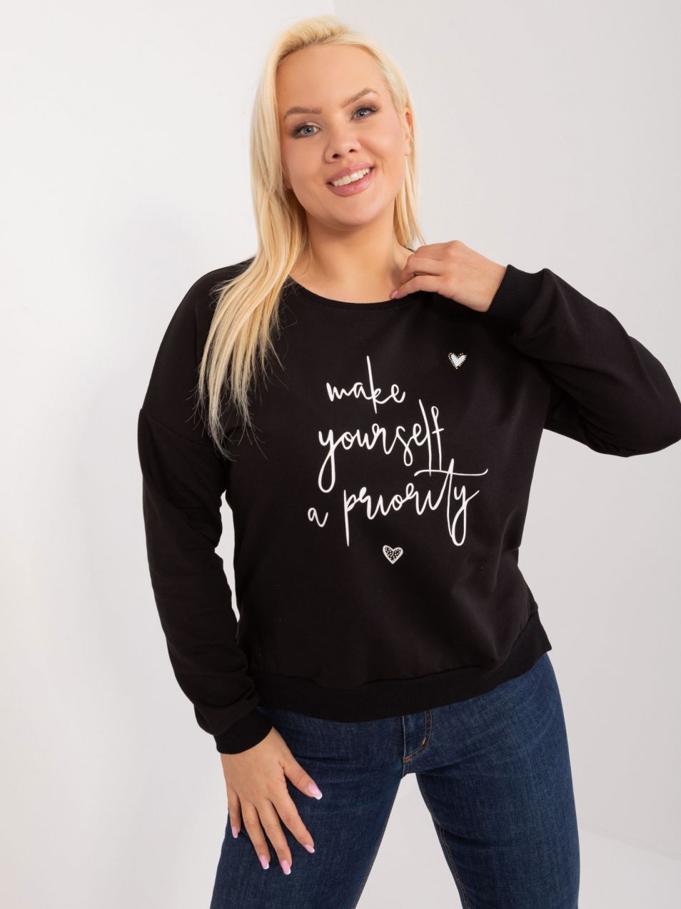 Black cotton blouse in a larger size with rhinestones