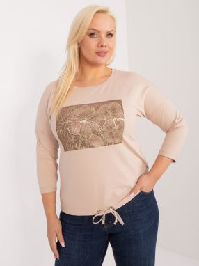 Beige women's blouse in a larger size with 3/4 sleeves